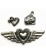 Lot 3 Heart Pins- CTA Nail Clift Pewter House Silver Tone Angel Wings Re... - $373.69 MXN