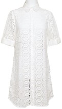 ANNE FONTAINE Shirt Dress White Short Sleeve Button Down Eyelet Collar C... - £94.70 GBP