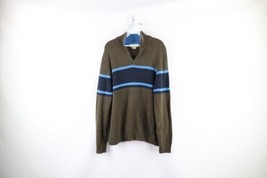 Vintage J Crew Mens Large Faded Color Block Knit Half Zip Pullover Sweater Green - £34.87 GBP