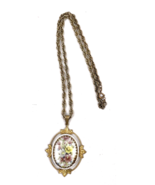 Vintage Necklace Miriam Haskell Signed Pendant Floral Flower Gold Chain  - €102,87 EUR