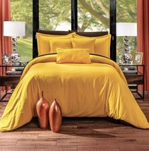 Eden Yellow Solid Color Linen Feel Elegant Duvet Set 7 Pcs Full Size - £117.47 GBP