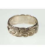 Gorgeous Sterling Silver Etched Floral Band Ring Size 11 - $2,313.37 MXN