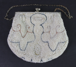 Vintage Beaded purse Evening Bag white USA ESTATE SALE mosaic - £39.95 GBP