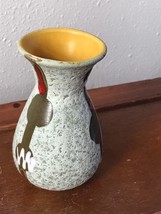 Vintage Signed Small Midcentury Mottled Green with Red Accents &amp; Yellow Interior - £9.74 GBP