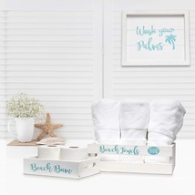 Three-Piece Coastal Bathroom Set with Towel Holder and Storage Crate - $3,214.72 MXN