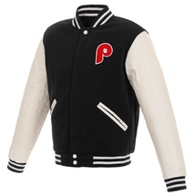 MLB Philadelphia Phillies  Reversible Fleece Jacket PVC Sleeves Vintage Logos - £95.69 GBP