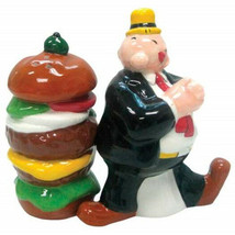 Popeye&#39;s Friend Wimpy With A Hamburger Ceramic Salt and Pepper Shakers Set NEW - £23.16 GBP