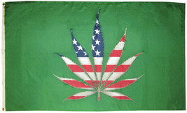 USA Patriotic Marijuana Leaf 9 Point Green Background 3x5 Banner Grommets 100D - £15.41 GBP