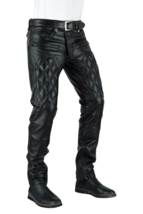 New Real Leather Pants Mens Genuine Soft Lambskin Biker Trouser Quilted ... - £149.41 GBP