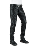 New Real Leather Pants Mens Genuine Soft Lambskin Biker Trouser Quilted ... - £148.63 GBP