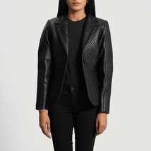 Cora Quilted Black brown Leather Blazer - £128.42 GBP