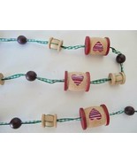 VTG 8&#39; Christmas Tree Garland Painted Wooden Spool Hearts Gingham Red Green - £19.74 GBP