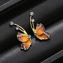 New Pretty Rhinestone Half Butterfly Orange Yellow Stud Earrings - £5.61 GBP