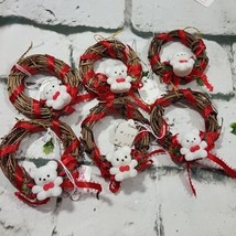 VTG Christmas Ornaments Mini White Teddy Bears Holiday Wreaths Handmade Lot Of 6 - £15.76 GBP