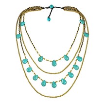 Mystic Princess Turquoise Teardrop Layers Brass Necklace - £19.10 GBP