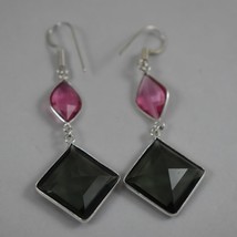 925 Sterling Silver Smoky &amp; Pink Quartz Gemstone Handmade Earrings Gift BES1298 - £28.66 GBP