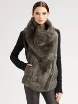 Helmut Lang Flux Fur &amp; Leather Sweater Sleeve Coat Jacket Gray Black P X... - $449.00