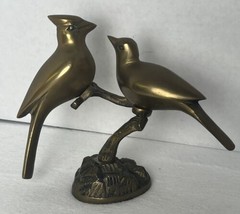 Vintage MCM Cardinal Birds Solid Brass Sitting On Branch Beautiful - $24.22