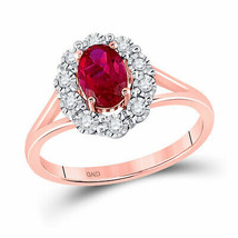 14kt Rose Gold Womens Oval Ruby Diamond Solitaire Ring 1-1/4 Cttw - £539.96 GBP