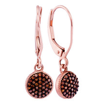 10kt Rose Gold Womens Round Red Color Enhanced Diamond Cluster Dangle Earrings - £270.18 GBP