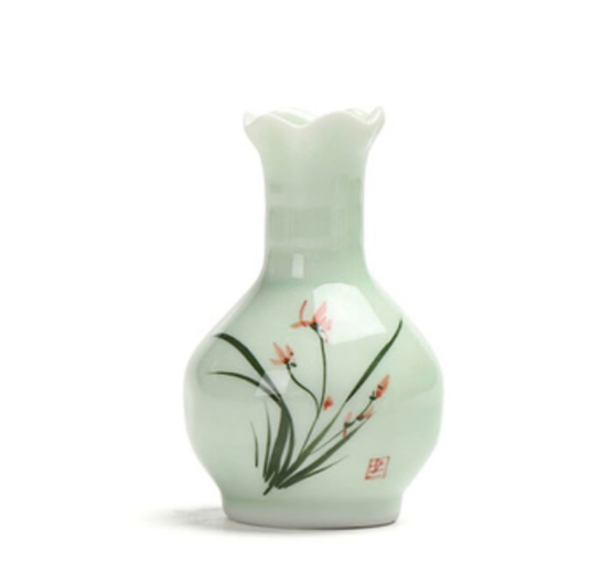 painted flower ceramic vase , Modern hydroponic vase - $25.00