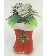 Vintage Santa Boots Red Flocked Foil Presents Plastic Pinecone Christmas 6&quot; - $149.87 MXN