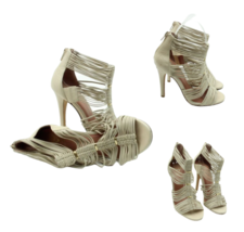VINCE CAMUTO Womens Beige Leather Strappy Open Toe Back Zip Heels Size 4.5 - £14.86 GBP