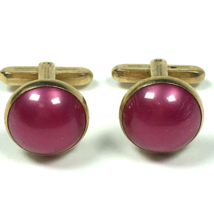 Hickok Pink Moonglow Cabochon Cufflinks Vintage Gold Tone Cuff Links - $23.00