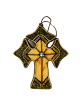 Christmas Ornament Velvet Gold Green Cross Made in the Philippines 7inch - $11.83