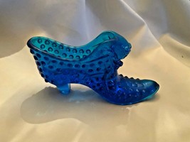 Vintage Fenton Art Glass Cobalt Blue Hobnail Cat Head Slipper Shoe  - £23.12 GBP