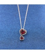 925 Sterling Silver Red Halo Hearts Pendant Necklace  60CM  393658C01-60 - $29.20