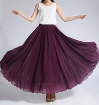 Blackberry Long Chiffon Maxi Skirt Women Summer Plus Size Chiffon Skirt