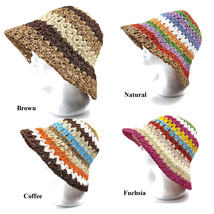 Women&#39;s Multi-Colored Stripe Straw Bucket Sun Hat - £18.35 GBP