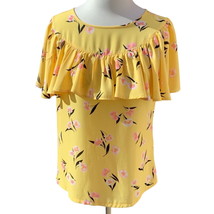 Ann Taylor ladies short sleeve floral keyhole yellow ruffle blouse size medium - £18.44 GBP