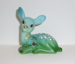 Fenton Glass Jadeite Birdhouse &amp; Daisy Deer Fawn Figurine Ltd Ed #9/26 K Barley - £145.38 GBP