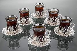 LaModaHome Silver Tea Set of 6 - Includes 6 Glasses, 6 Saucers Holders - VIP Spe - £48.08 GBP