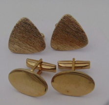 Lot of 2 Gold Plated Vintage Cufflinks Oval Triangle Textured - $24.75