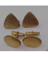 Lot of 2 Gold Plated Vintage Cufflinks Oval Triangle Textured - £18.59 GBP