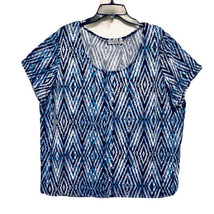 Kim Rogers Woman Plus Size 3X Blue Multi Diamond Pattern Short Sleeve Boho Top - £9.68 GBP