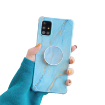 Anymob Samsung Case Sky Blue Marble With Finger Ring Holder Silicone Phone Cover - £23.46 GBP