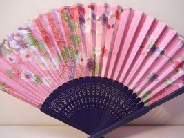 Pink Floral Silk Handheld hand Fan Folding Fans Asian Hand Fan #Fan153 - $16.82