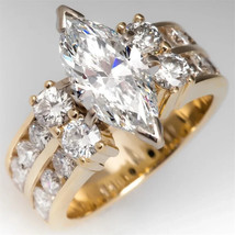 4.50Ct Marquise Cut Natural Moissanite Engagement Ring 14K Yellow Gold Plated - £198.64 GBP
