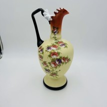 Antique Victorian Bohemian Harrach Opaline Custard Enameled Glass Pitcher Xix - $419.82