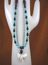(s5-38) 1-1/4&quot; Modern Tiger Shark Tooth Turquoise + Black Onyx 20&quot; Necklace - £54.11 GBP