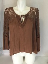 American Eagle Outfitters Lacey Gauzy Top Small Brown Small  - £6.19 GBP