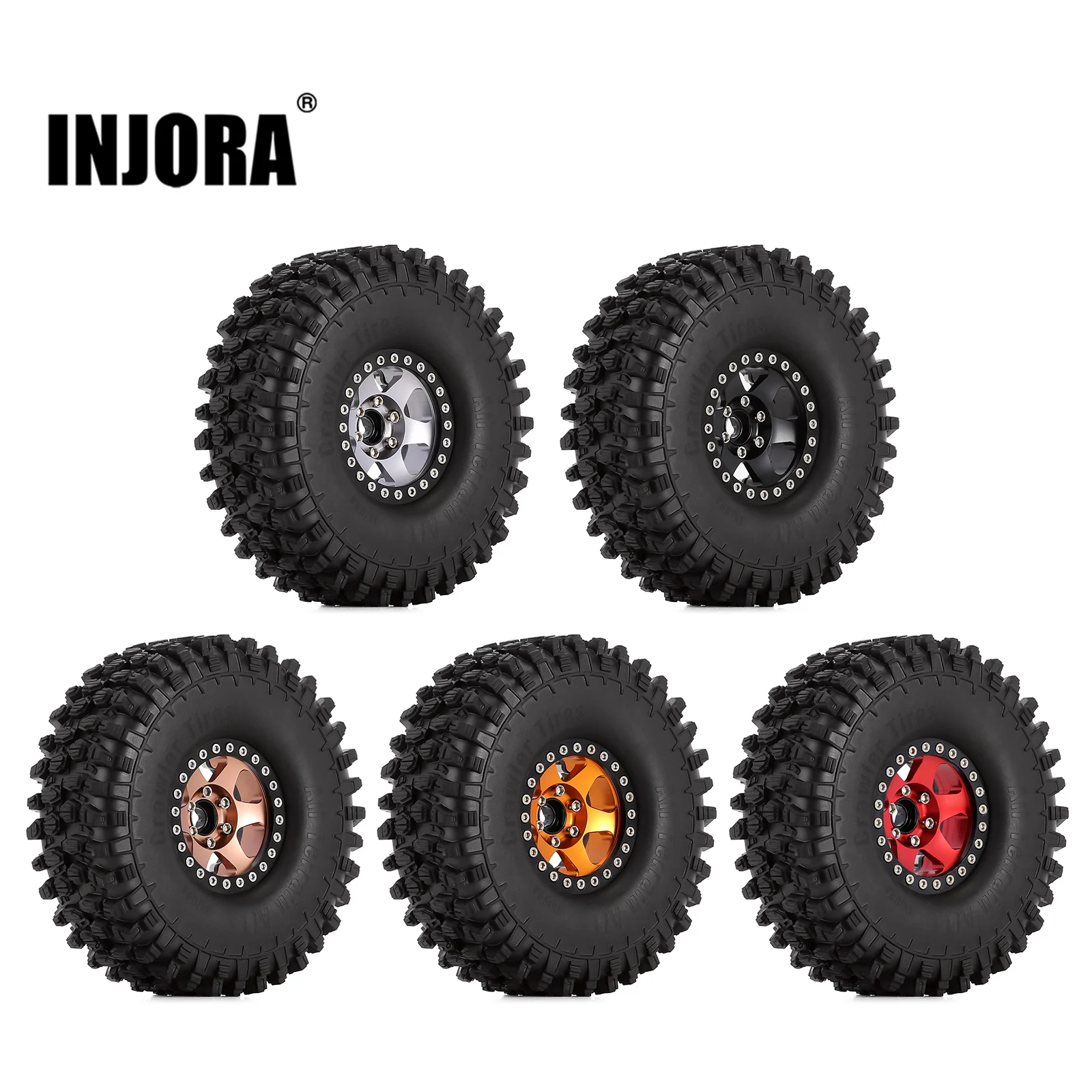 INJORA 4PCS 120*42mm 1.9 Wheel Rims Tires Set for 1:10 RC Rock Crawler Car TRX4  - £47.75 GBP