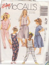 McCALL&#39;S 1989 PATTERN 4711 SIZES 7/8/10 GIRLS&#39; JUMPSUITS AND DRESS - $3.00