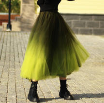 OLIVE GREEN Tulle Midi Skirt Outfit Women Custom Plus Size Tie Dye Tulle Skirt