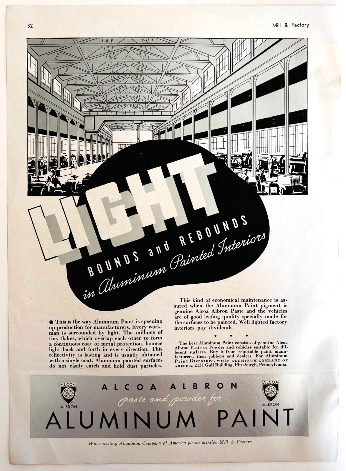 1936 Alcoa Albron Aluminum Paint Metallic Advertisement Industrial Coating F15E Item image 2