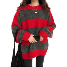 Women Vintage Striped Sweater Knitted Long Sleeve Loose Oversized Pullover Jumpe - £41.91 GBP